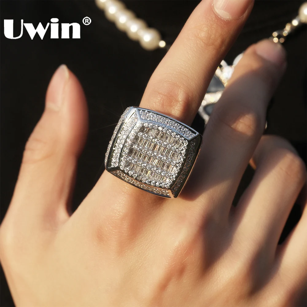 

UWIN Iced Out Baguettecz Rings Square Shape Prong Setting Copper CZ Stones Hip Hop Fashion Jewelry for Gift