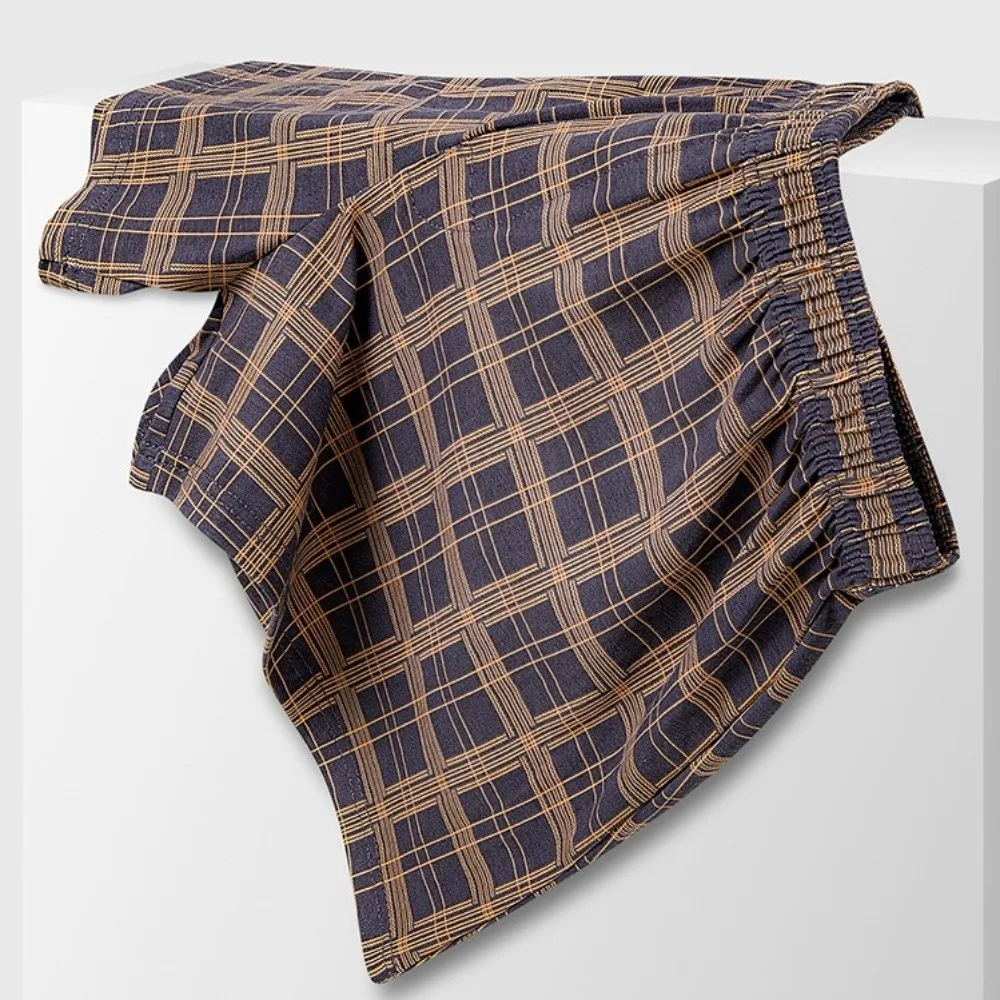 

Plus Size L-XXXXL Men's Boxer Briefs Elastic Waistband Comfortable Mens Cotton Underwear Fresh Breathable Plaid Beach Pants