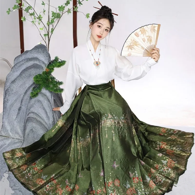 Women's Han Chinese Clothing Woven Gold Imitation Makeup Floral Skirt Daily Elements Toast Engagement New Style