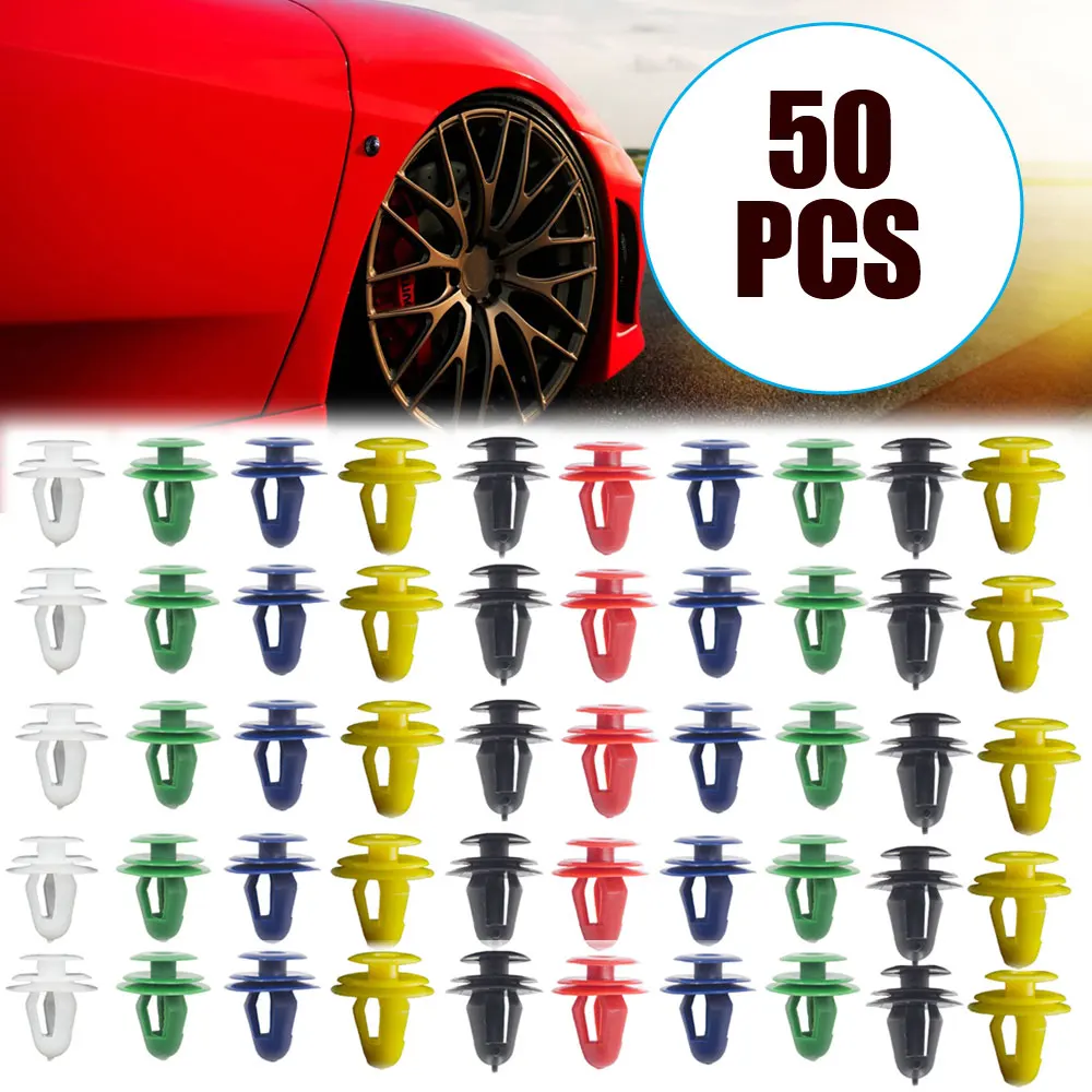 50pcs 9mm Universal Car Door Panel Clips Fixing Fasteners Hole Door Trim Panel Card Clip Rivet Car Interior Accessories