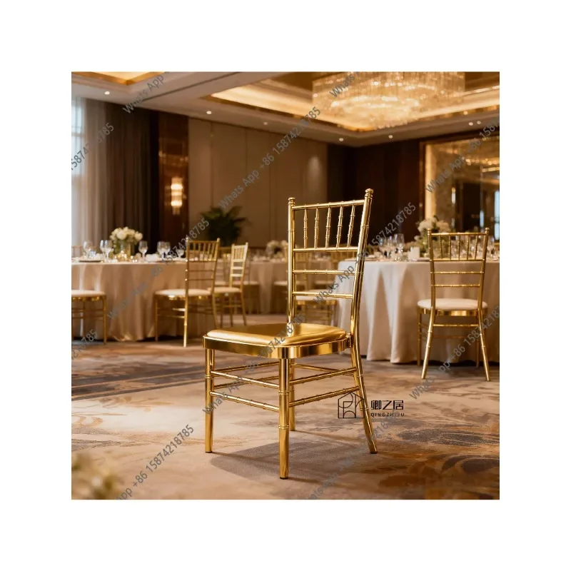 N68 Light Luxury Metal Dining Chair Golden Bamboo Chair Hotel Banquet Chair Soft Bag Comfortable Napoleon Backrest Designer