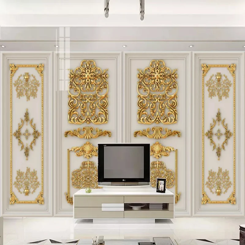 

Customized products European Style 3D Stereo Gold Embossed Flowers Mural Wallpaper Living Room TV Sofa Bedroom Luxury Home Decor
