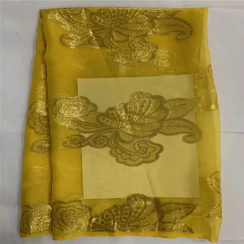 Soft Gilded Silk African Fabric 5 Yards Of On The Garment Neat Embroidered Silk Georgette For Lady Dress Materials.56