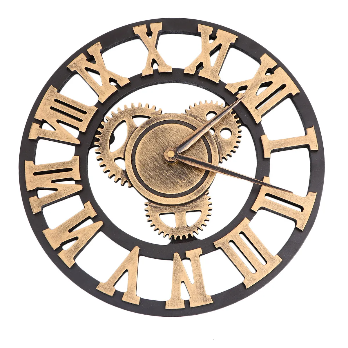 Industrial Gear Wall Clock 30Cm Golden Silent Design Wall Hanging Clock Suitable for Bedroom Kitchen Living Room Creative Retro