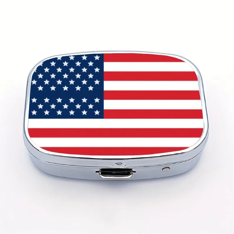 A Flat, Square, Portable Vitamin Storage Box with Two Compartments, Featuring a Classic National Flag Pattern, Mini Dispenser Box, Perfect for Placing in a Wallet or Purse, with an Attractive and Elegant Design, Also Suitable as a Gift for Storing Small Items