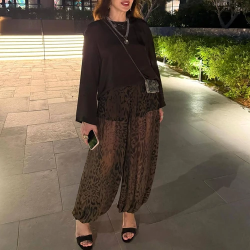Imagen 2 del producto MUJER, pantalones holgados con estampado Animal, pantalones plisados de cintura media para mujer, pantalones de pierna ancha con globos para mujer, pantalones semitransparentes para mujer