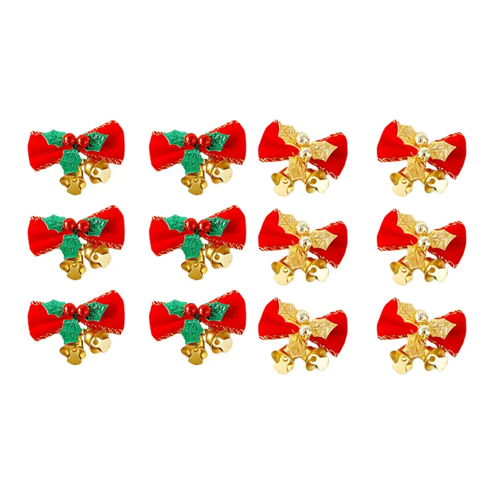 6 Pieces Christmas Bow with Bells Crafts Gift Mini Bowknot Ornament for New Year Festive Christmas Tree Party Wreaths Farmhouse