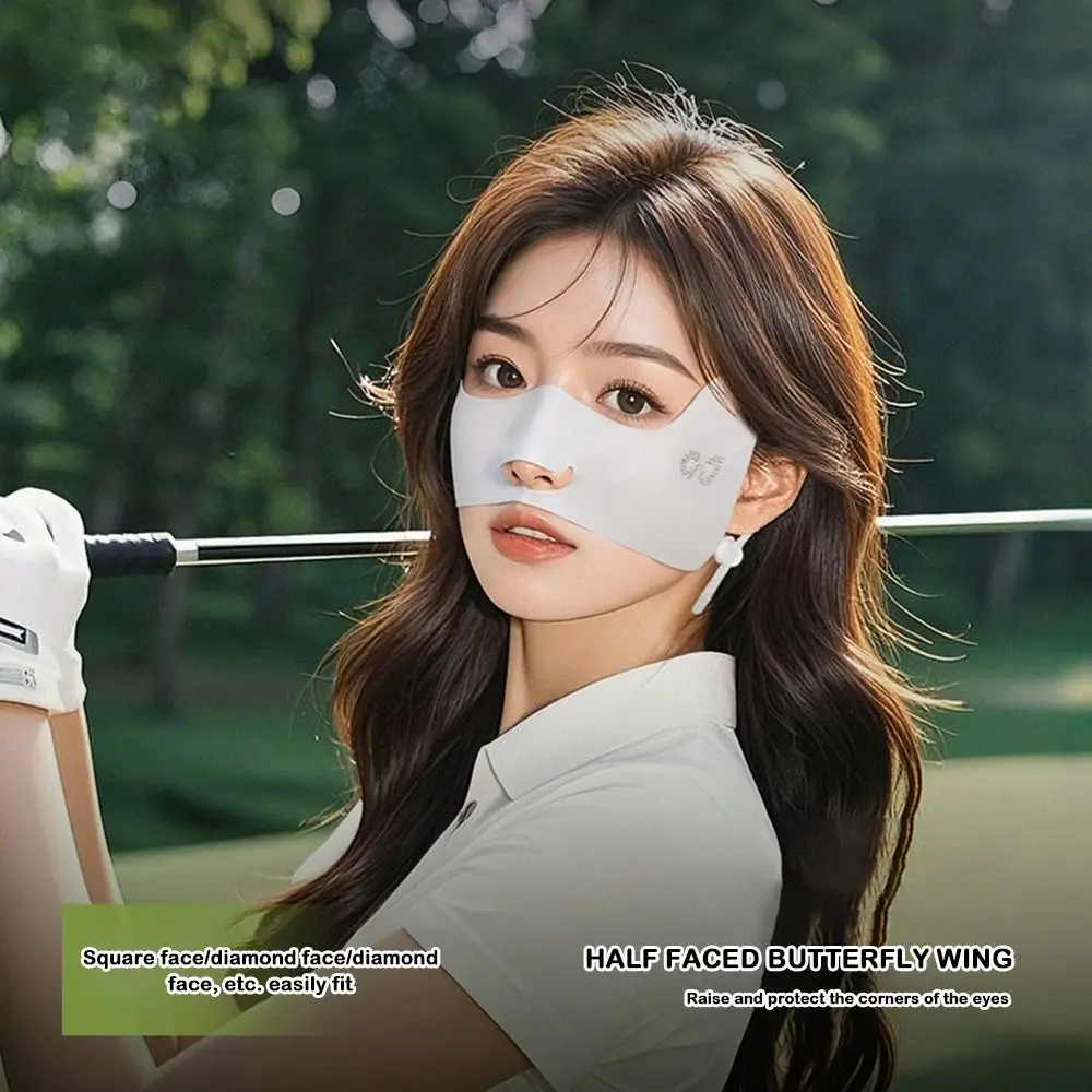

Summer Ice Silk Sun Protection Mask Half Face UPF50+ Face Sunscreen Mask Adjustable Face Shield for Golf Sports