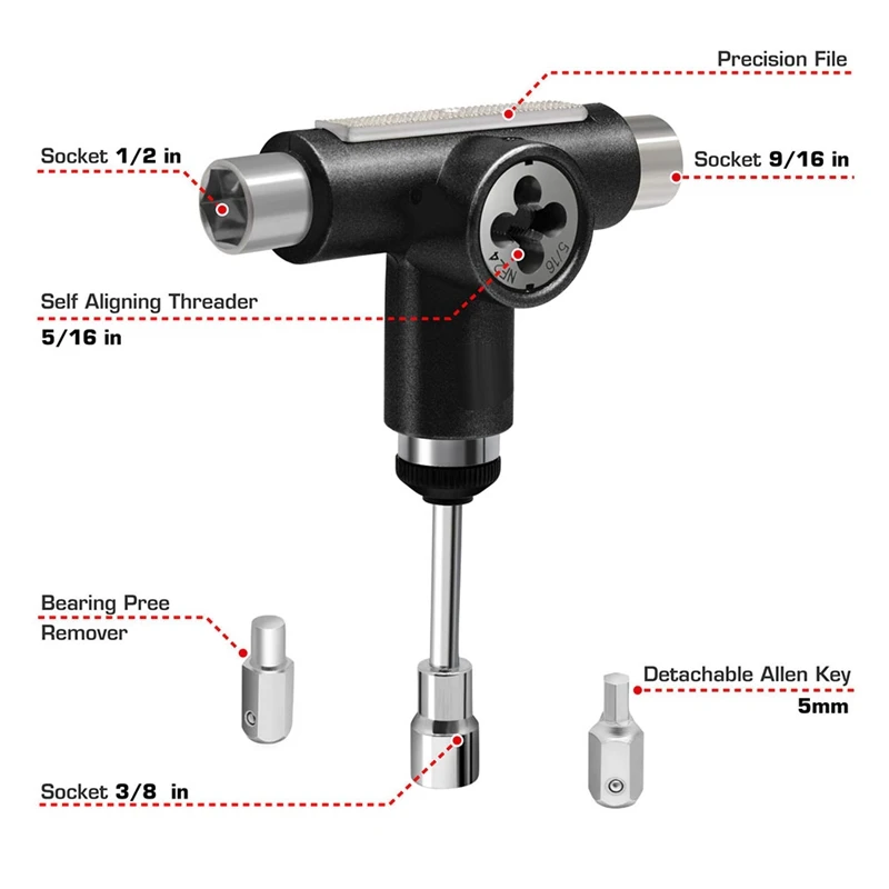 เครื่องมือสเก็ตบอร์ดลูกกลิ้งสเก็ตสกู๊ตเตอร์ปรับประแจ T-wrench กระดานยาวเครื่องมือซ่อมประแจไขควง