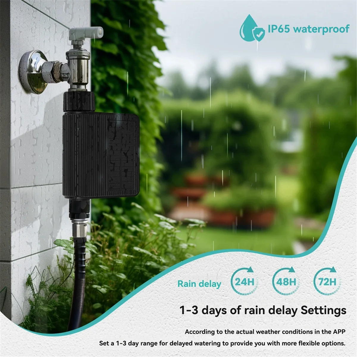 

ABLQ Tuya Solar Water Timed Irrigation Water Valve IP65 Waterproof Includes Soil Temperature and Humidity Detector UK