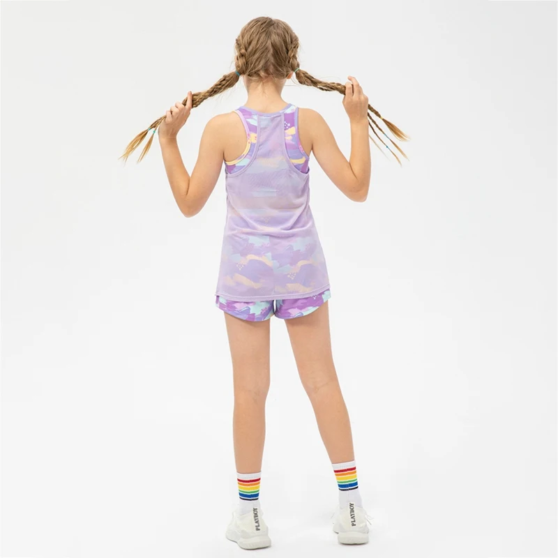 Girls Sports Casual Yoga Vest Dance Sense Quick-Drying Girls Tops Pants Kids Running Sportswear Tights Workout Clothes