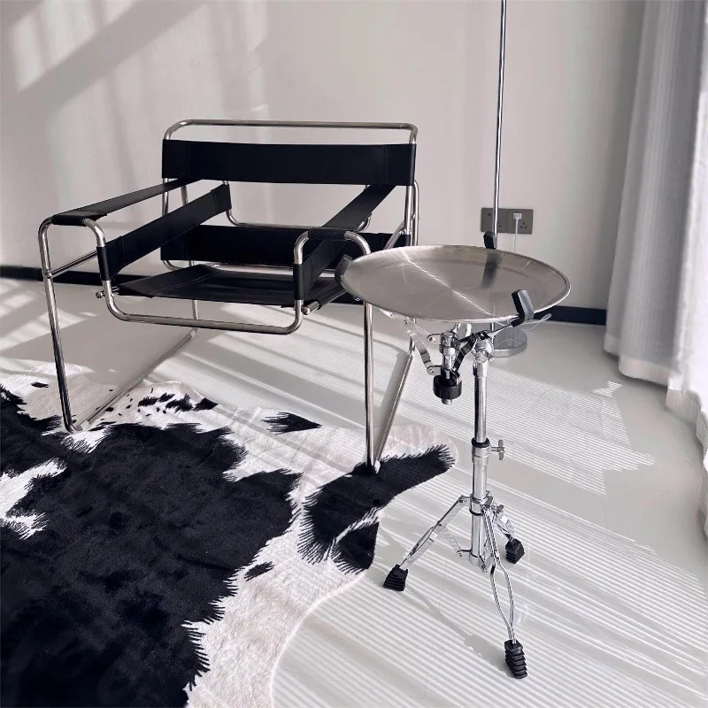 Adjustable Height Coffee Table Stainless Steel Shelf Organizer Save Space Sofa Side Table Light