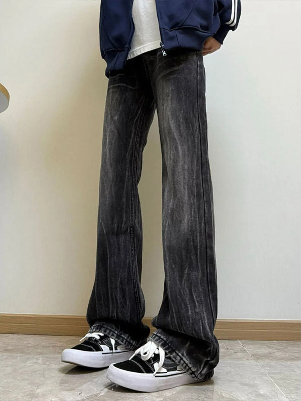 

Bla Waed Lightning Pattern Men's Jeans Slim Fit High Waist Cotton Polyester Blend Resistant to Deformation Spring Faion