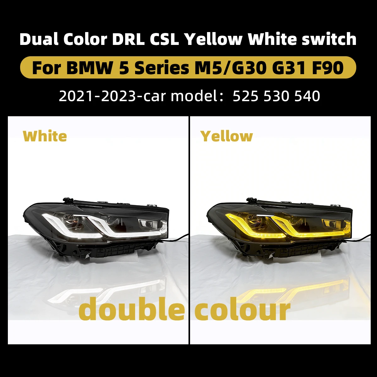 LED Headlight Assembly For BMW 5 Series M5/G30 G31 F90 2021-2023 Controlled White Yellow Switch DRL Plug And Play