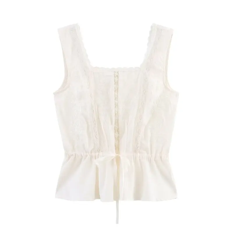 

Лето 2023, новое женское кружевное нижнее белье с декоративным квадратным воротником, модный топ, универсальный облегающий цвет