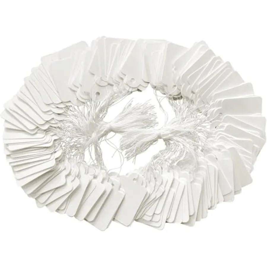 

200 Pcs White Price Display Tags with String, Pricing Writable Tags for Jewelry, Clothing, Hang Blank Tag with String- 1.38 x 0