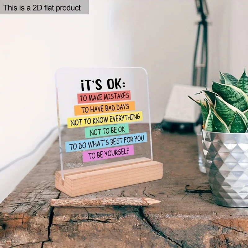 Motivation colorée inspirante, 1 pièce, c'est OK d'être vous-même, décor de bureau amusant, avec support en bois, pour les collègues
