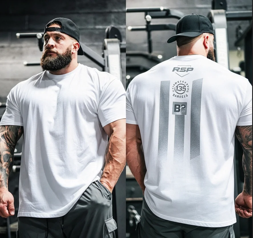 RBP T Shirt Men Oversized Cotton Tee RBP Front Back Bodybuilding Graphic Short Sleeve T-shirt For Gym Workout Weight Training