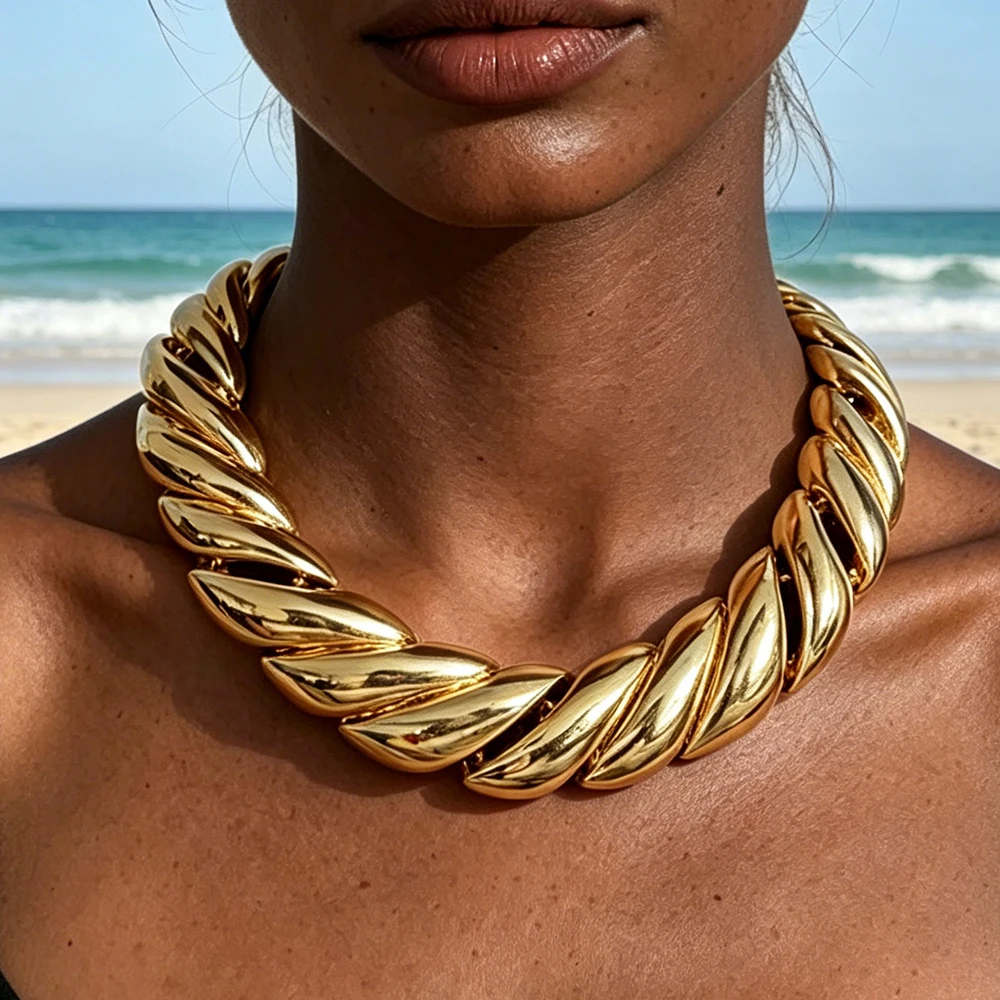 

ZAA Vintage Metal Twisted Chunky Choker Necklace for Women Statement Jewelry Holiday Party Gifts