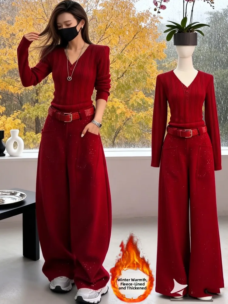 

Женские утепленные брюки с широкими штанинами и высокой талией, прямого кроя, в корейском стиле, для повседневной носки