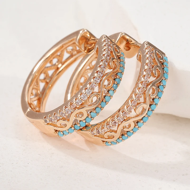Charm Female Synthetic Blue White Zircon Stone Infinity Hoop Earrings Golden Color Simple Wedding Jewelry For Women