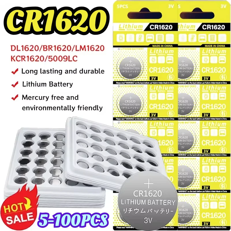 CR1620 3V Lithium Button Battery DL1620 BR1620 ECR1620 5009LC LM1620 CR 1620 KCR1620 30mAh Coin Cell Watch Calculators Batteries