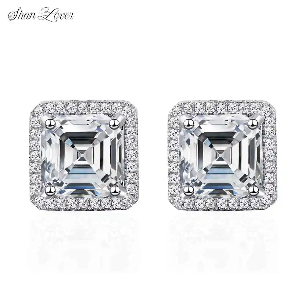 

ShanLover Brand MUSHAN CO. MST Top Grade Square Moissanite Stud Earrings for Women Girl Real 925 Sterling Silver Diamond Jewelry
