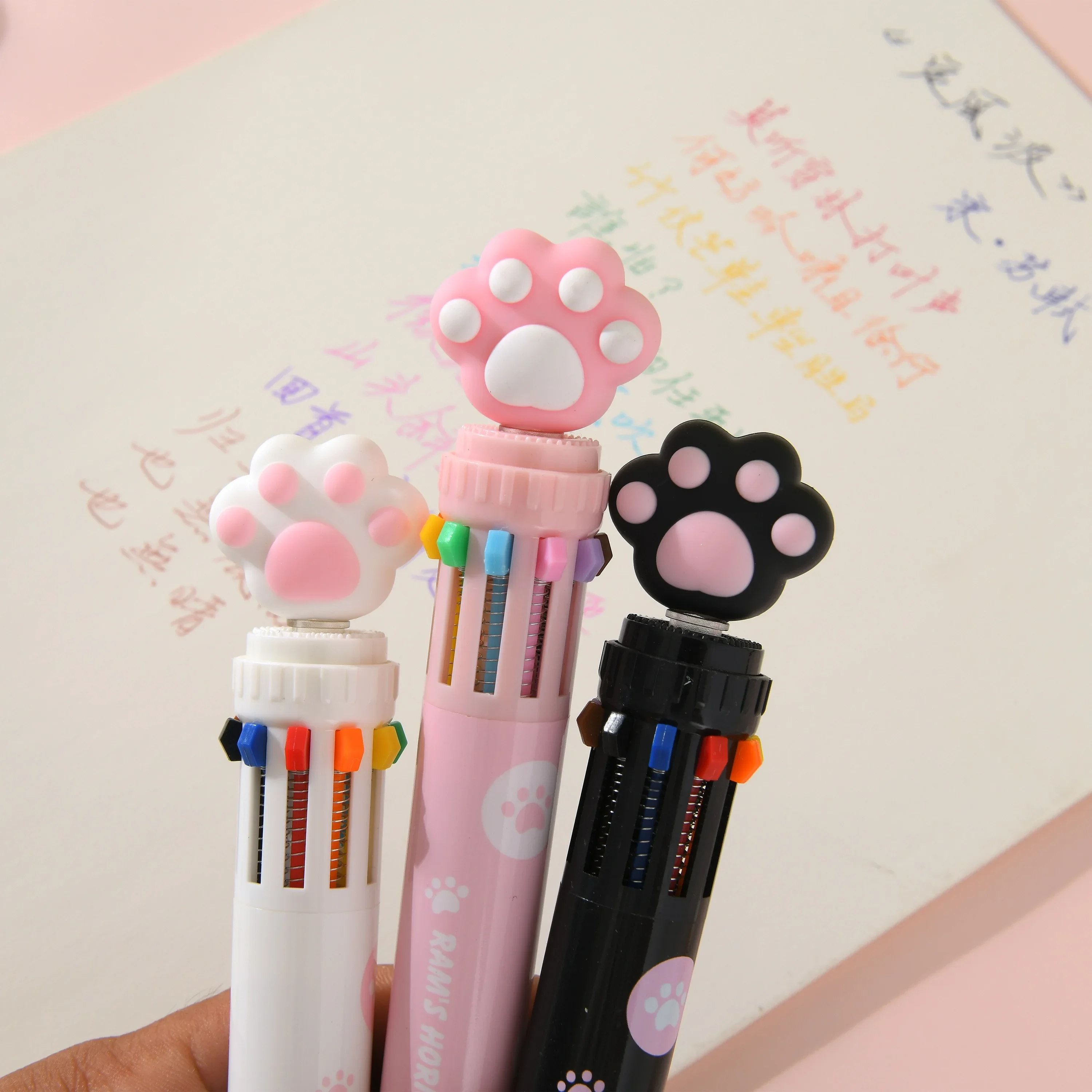 Cute Cat Paw Cartoon Silicone 10 Colors Ballpoint pen  Kawaii Cat\'s claw multi-color pen for student hand account Ballpoint Pen