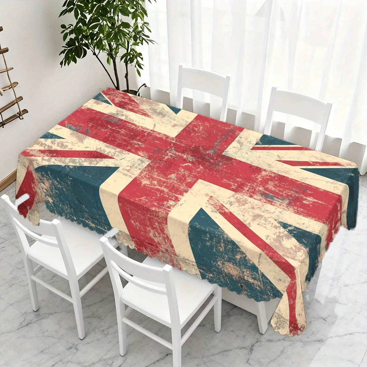 Distressed Union Jack Flag Tablecloth, Soft Rectangular Washable Table Cover for Daily Dining & Warm Family Gathering Decoration