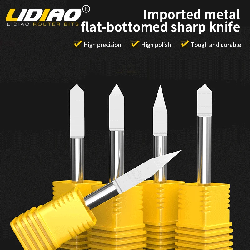 

LIDIAO 3.175mm Engraving Bit V Shape Flat Bottom 3D Milling Cutter Tungsten CNC Router Bit for Wood PCB Acrylic Carving Tool