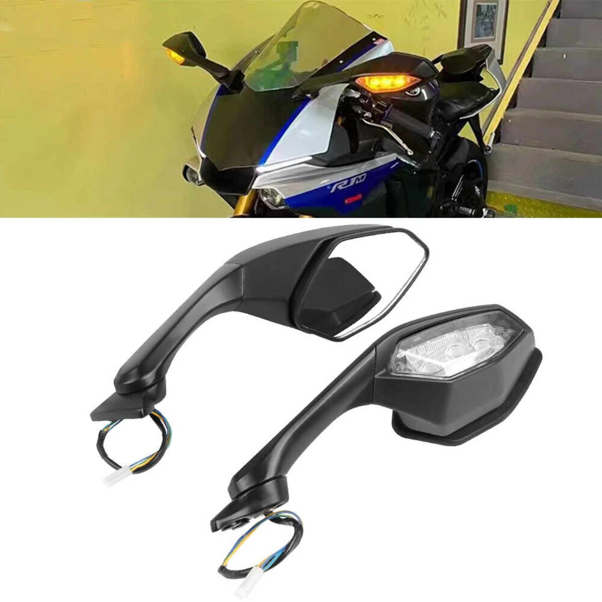 Motorcycle Accessories Rear View Mirrors LED Turn Signal For Yamaha YZF R1 15-24 YZF-R1M/S YZF R6 17-22