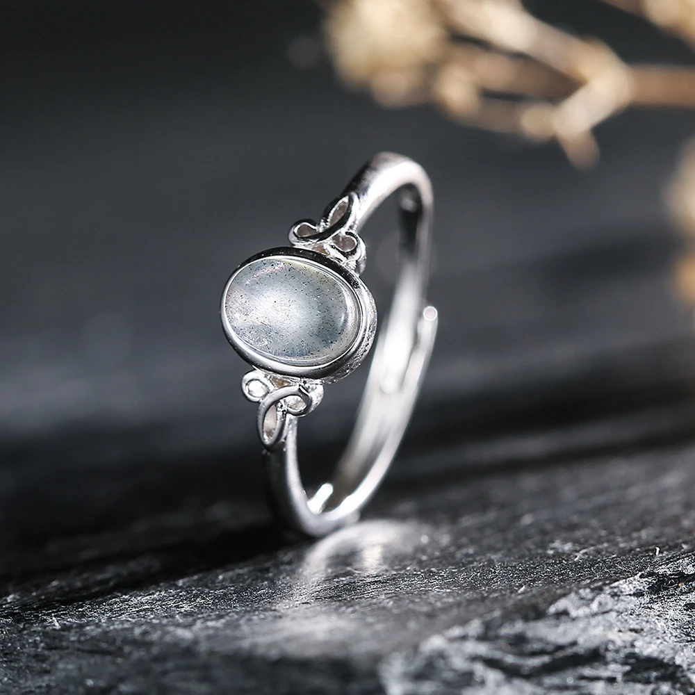 

Fashion 925 Sterling Silver Women's Ring 7*5mm Oval Natural Gems Lapis Stone Adjustable Open Bands Jewelry for Daily Wear Gifts