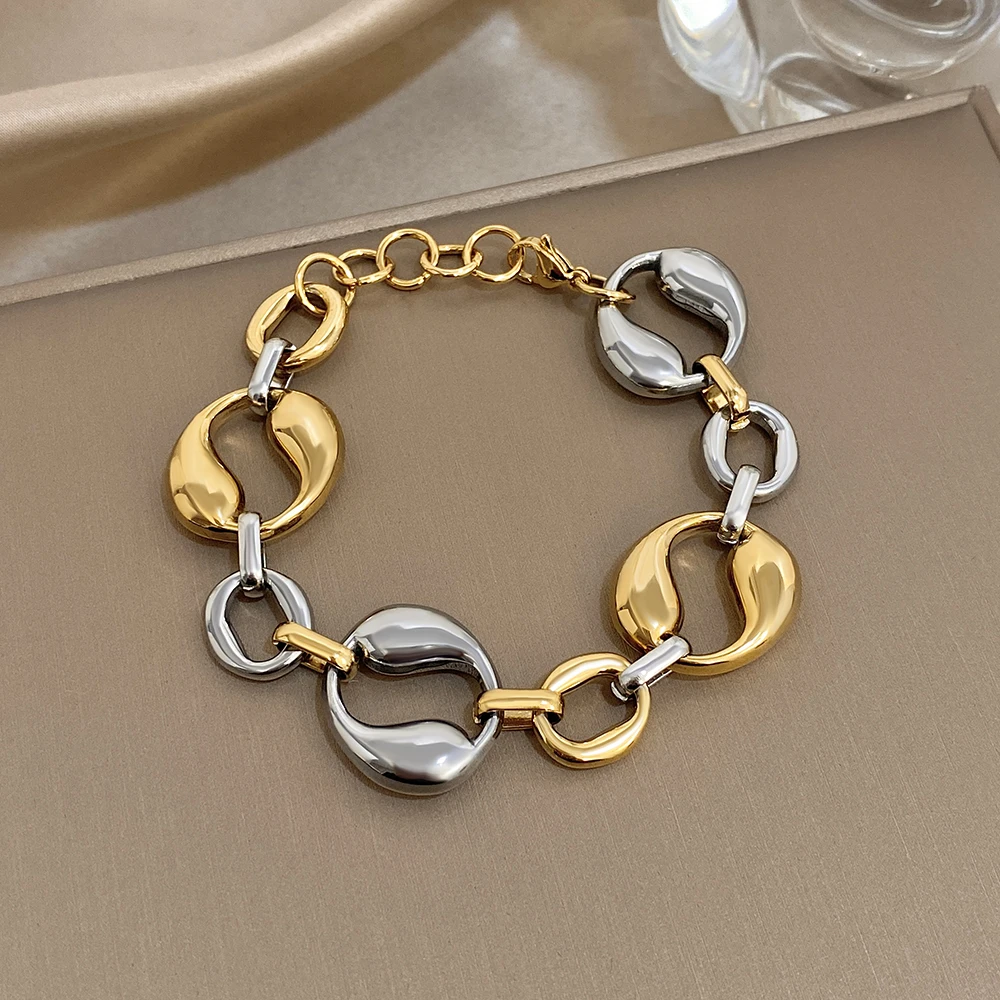 

Freetry Simple Stainless Steel Chunky Chain Bracelets for Women Punk Geometric Irregular Wide Bracelet Men Waterproof Jewelry