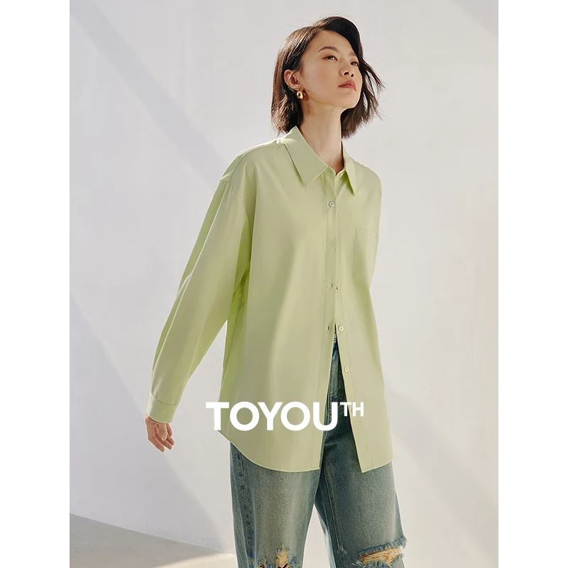 TOYOUTH Women Blouse Shirt 2024 Spring New Solid Color All Match Single Breasted Button Mulit Color Office Lady Basic Blouse Top