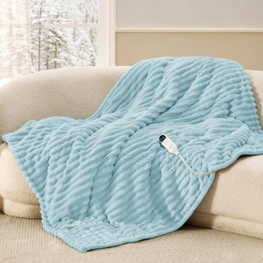 

Heated Blanket Electric - Thick Striped Flannel Electric Blanket Heating with 6 Time Settings Up to 10H 6 Heat Settings and 8Hr