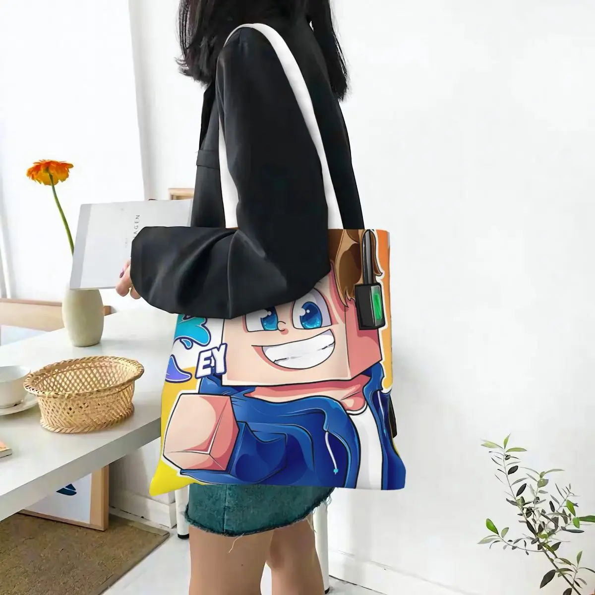Cartoon Popular Funny EYstreem Shopping Bags Canvas The Tote Bag Folding for Women Shoulder Tote Travel Handbag