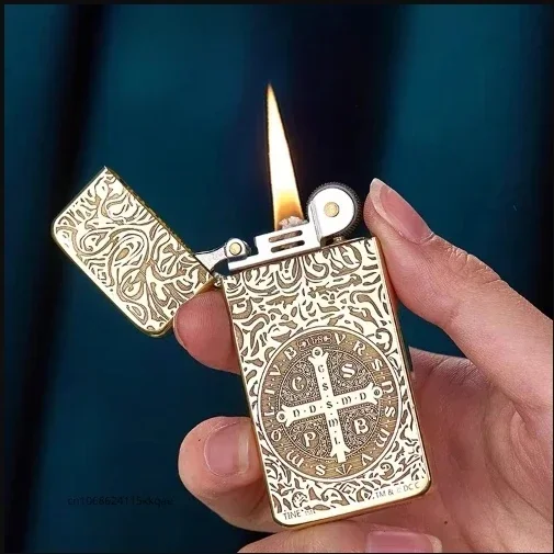 New Original Zorro Thin Pure Copper Kerosene Lighter Flint Wheel Ignition Windproof Cigarette Lighter Smoking Gadget 0.6CM