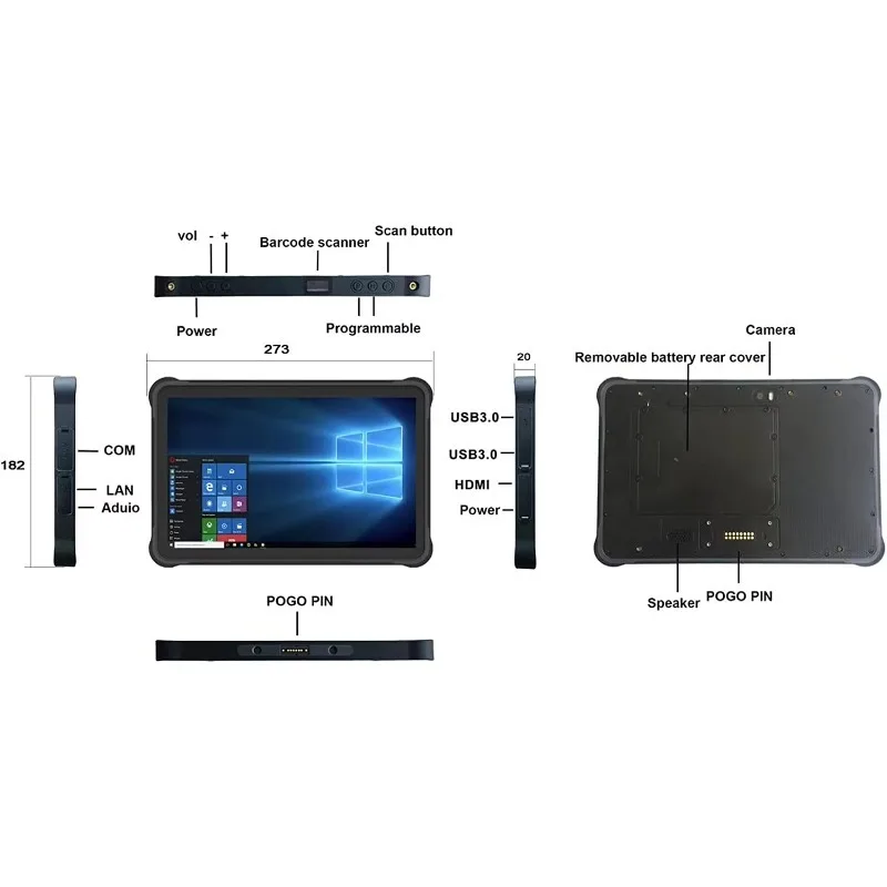 تابلت Sincoole Rugged 10.1 بوصة Win10 Pro I5-8200Y RAM 16GB ROM 512GB IPS 1920*1200، 4G LTE تابلت صناعي مع ماسح ضوئي ثنائي الأبعاد