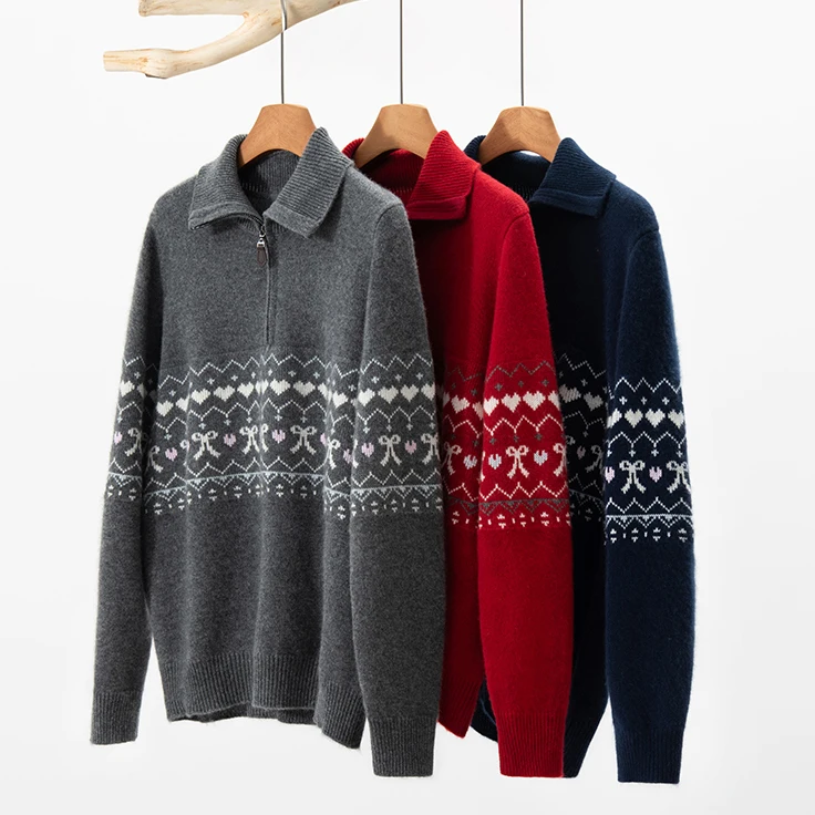 2025 Winter New Style Women's Pure Cashmere Knitted Sweater Overhead Floral Embroidery Versatile Long Sleeve Warm Thermal