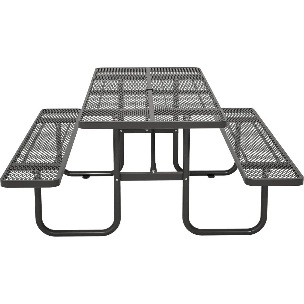 

72" Coated Round Metal Picnic Table for 4-6 Person, Durable Heavy Duty Commercial Picnic Table with Umbrella Hole for Outdoor Co