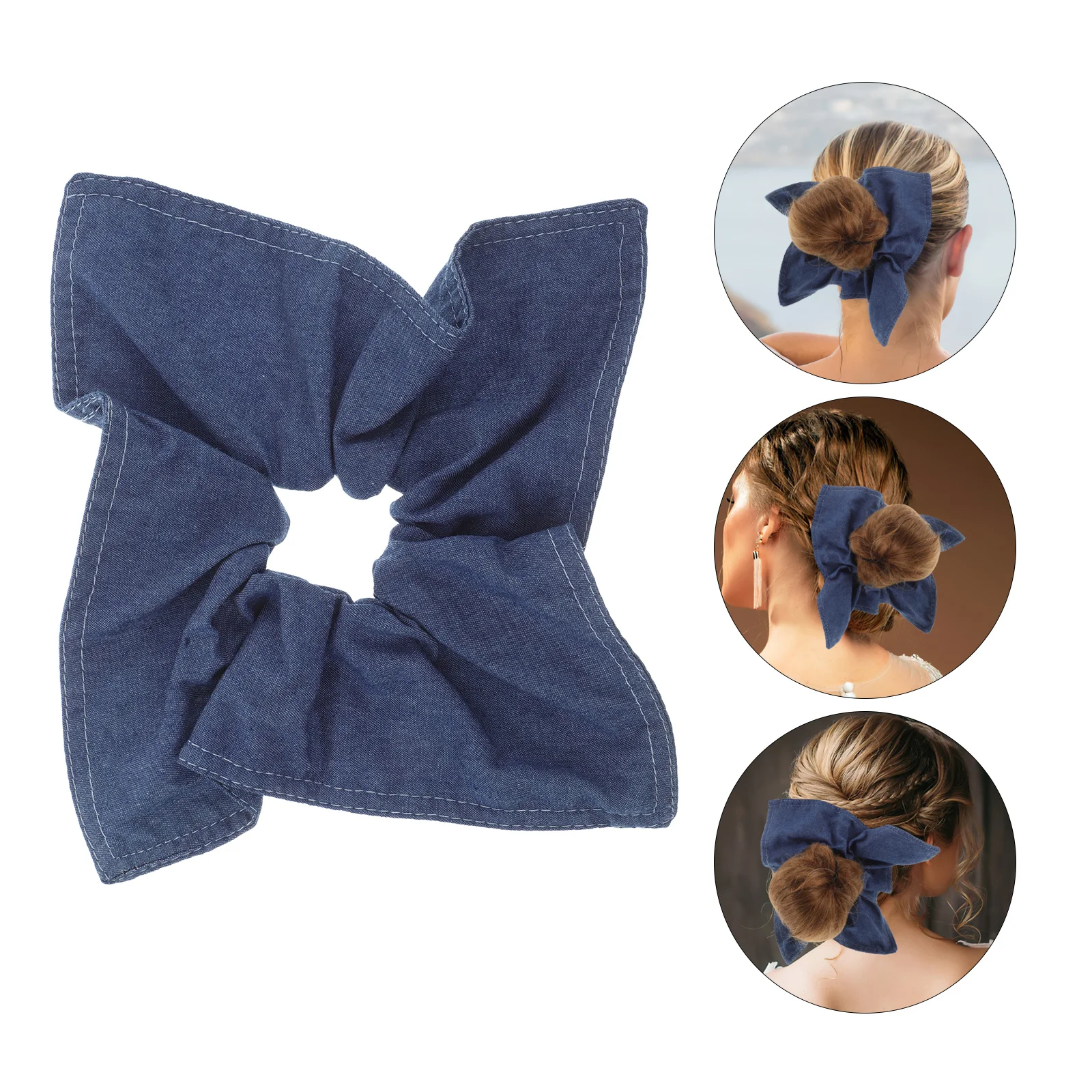 وشاح مربع الشعر التعادل الدنيم الأزرق سميكة شريط مرن للنساء مكتنزة Scrunchie اللون الداكن إكسسوارات الشعر ذيل حصان