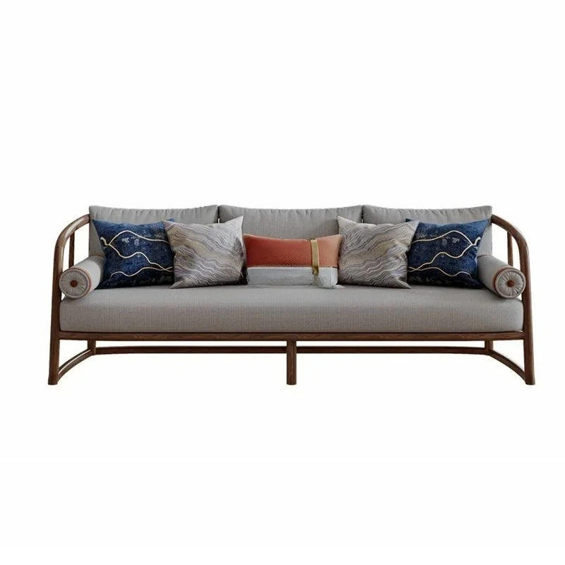 lt new Chinese black walnut modern small apartment living room zen solid wood sofa combination fabric