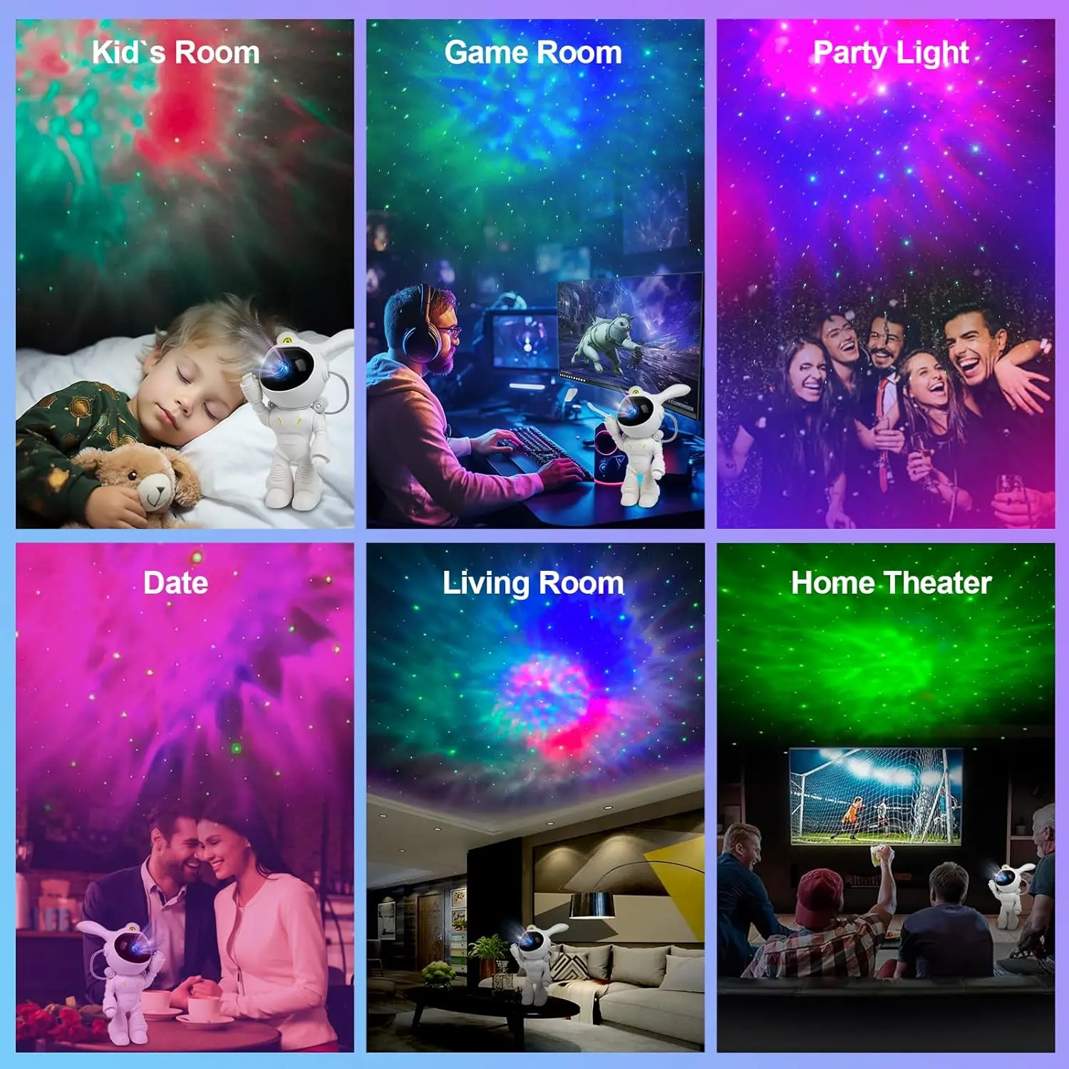 Проекционные огни космонавта с космическим кроликом, полные звезд, украшенные ночниками, детские праздничные подарки