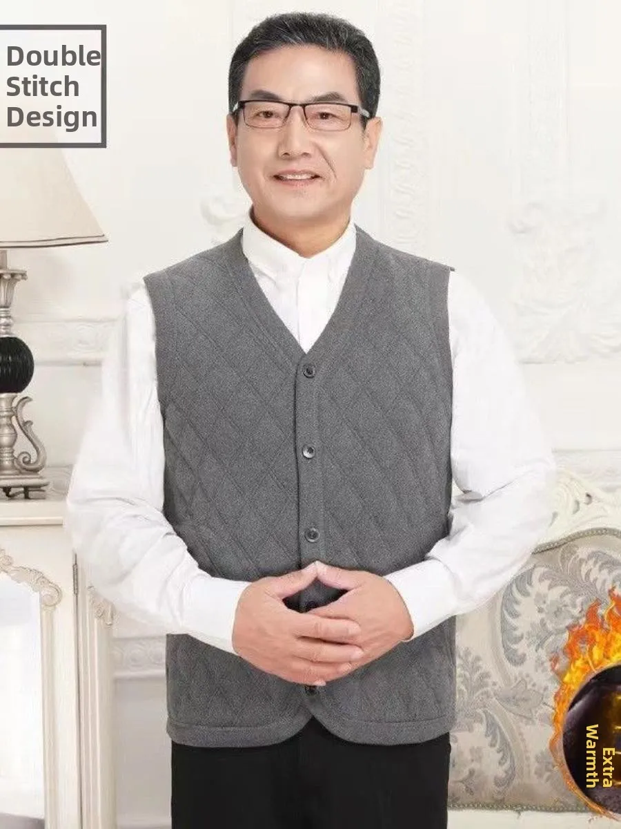 

Утепленный жилет Warmthcoming для мужчин среднего и пожилого возраста, высококачественный зимний жилет для папы и дедушки, специальный широкий крой, V-образный вырез