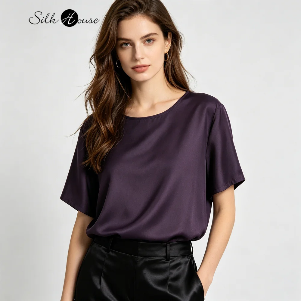 Camiseta De Manga Corta Para Mujer, Talla Grande, Informal, Verano, Nueva, Color Morado, 100% Seda Natural De Morera, Cuello Redondo, Suave Al Tacto — -30%, 15.6€ Coupon, from 36.39€ – 30% descuento – €36.39