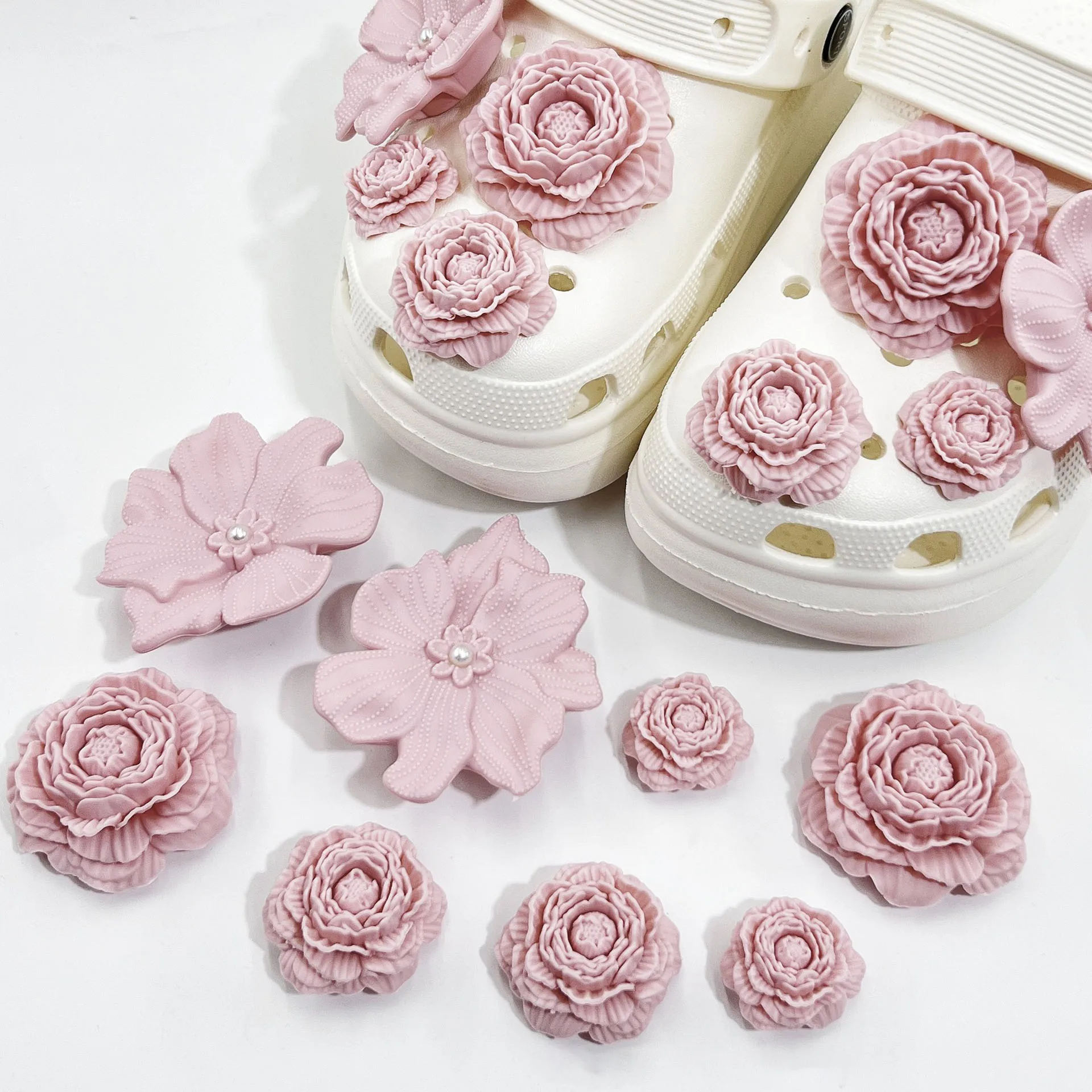 DIY 8 Pcs Fashion Flowers Set  PVC Shoe Charms Accessories Slipper Slide Sandal Garden Shoe Decoration Buckles Girl Women Gifts