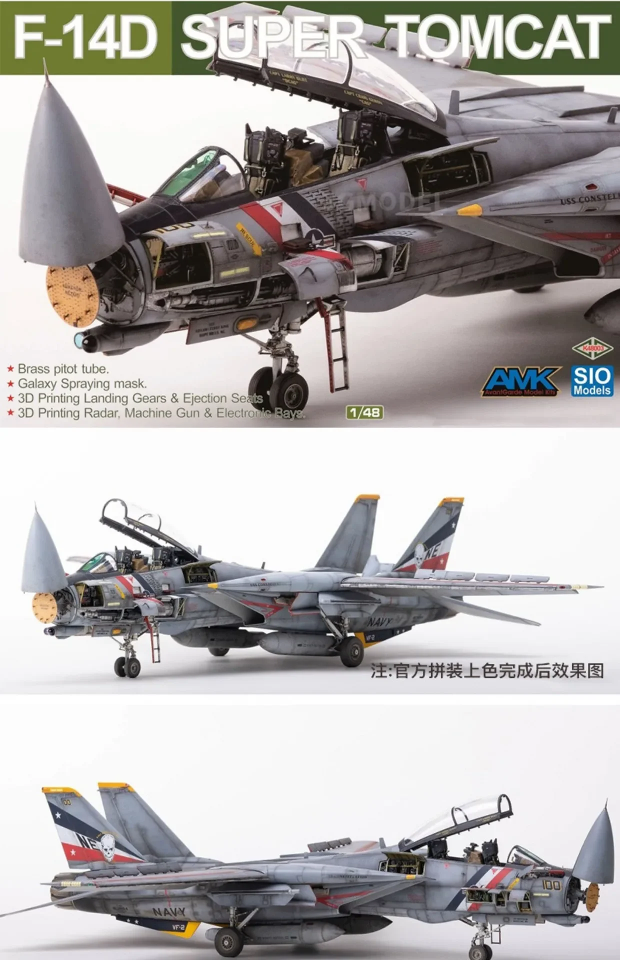 AMK Assembled Aircraft Model Kit 48003 F-14D Super Tomcat Special Edition (Plastic Model) 1/48