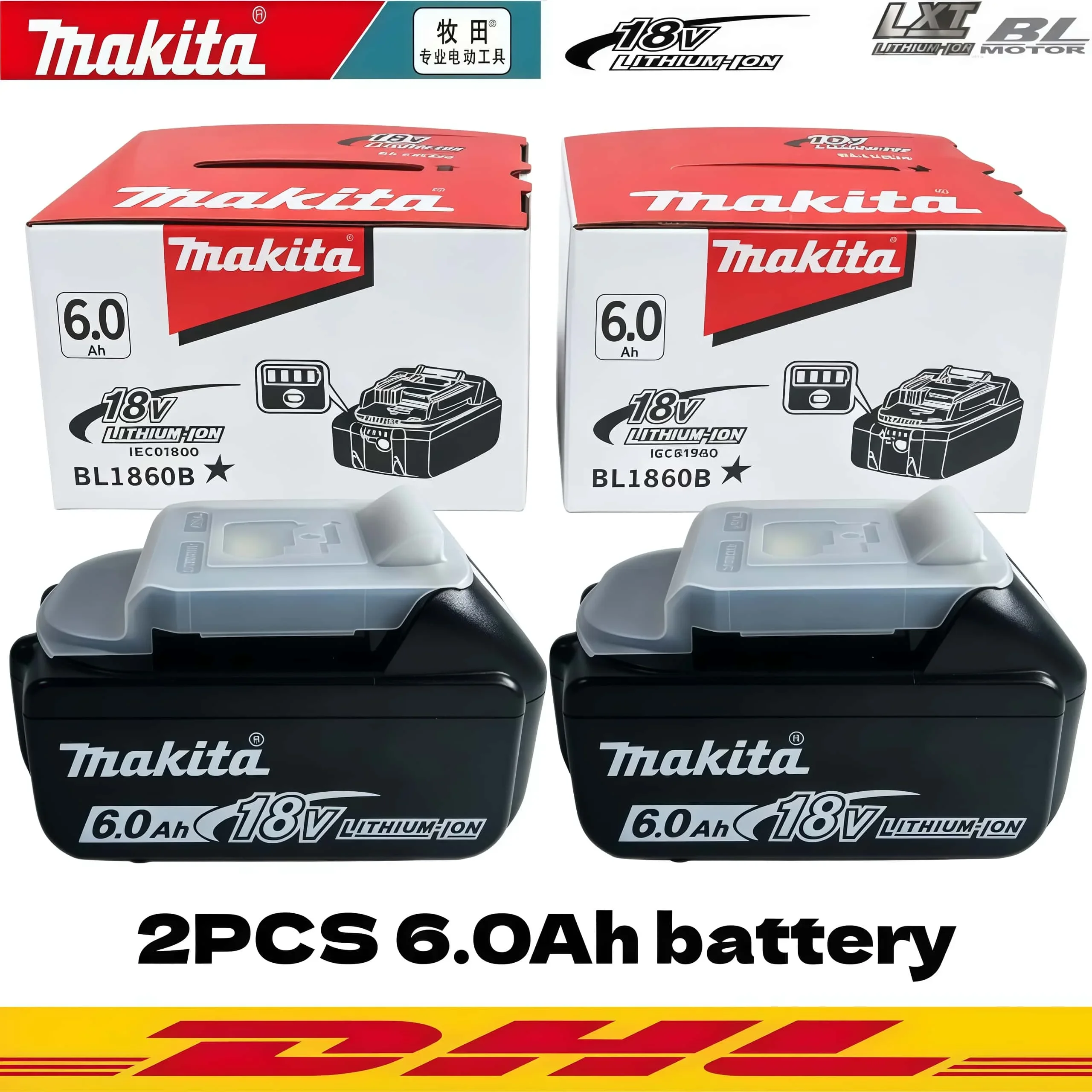 Original Makita 6AH BL1860B 18V Akku für Elektrowerkzeuge, Lithium-Ionen-Ersatz für LXT BL1850B BL1840B, geeignet für die Verwendung mit BMS18V Schrauber.