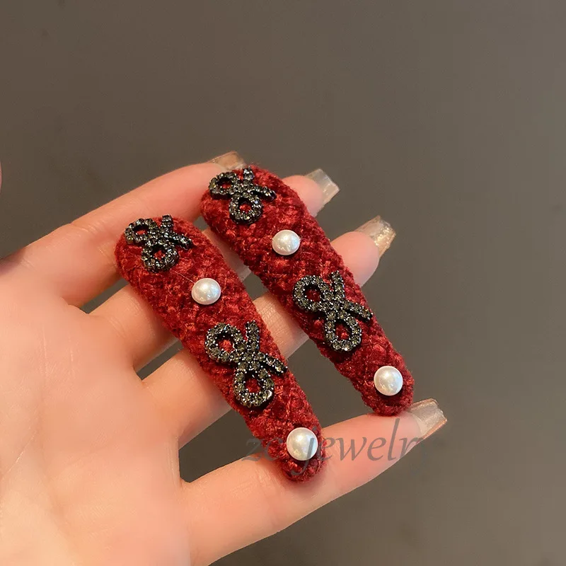 

Korean New Ankola Red Rhinestone Bow Hair Clip Bangs Clip for Girls ForeheadbbSide Clip Hairpin Hair Accessory
