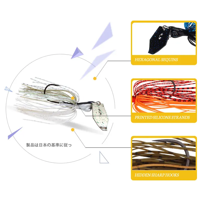 LETOYO 2.35in 1/2oz Chatterbait Bladed Jig Fishing Lure Vibrating Metal Blade Silicone Skirt Needle Point Hook for Bass Pike - view 3